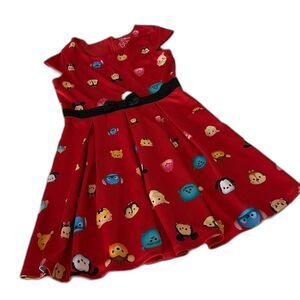 Disney Tsum Tsum Girls' Red Back-Zip Cap Sleeves Party Dress Size Medium (7-8)